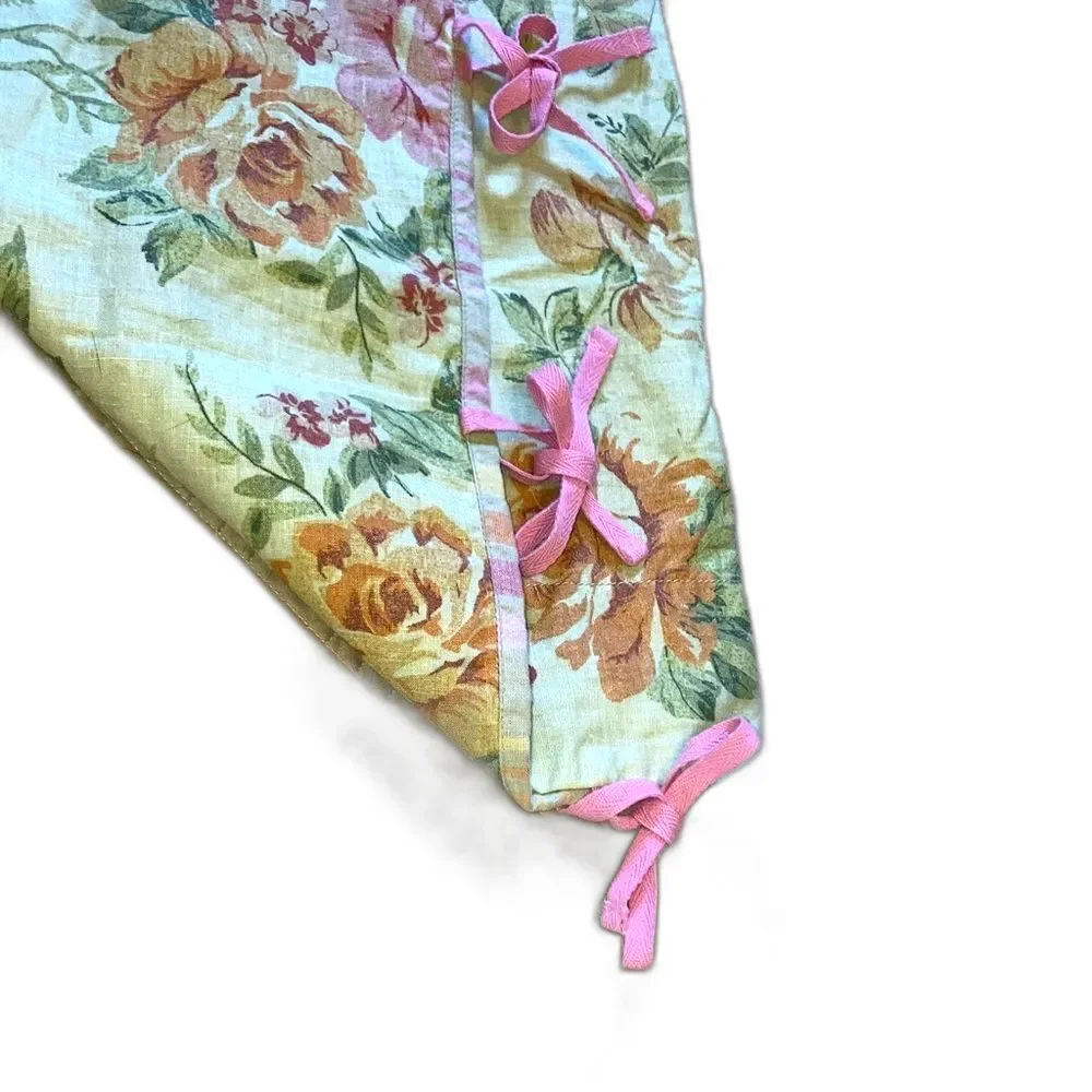 POTTERY BARN Teen LINEN Pink and Orange Roses Tie Closure Sham NEW Size Standard